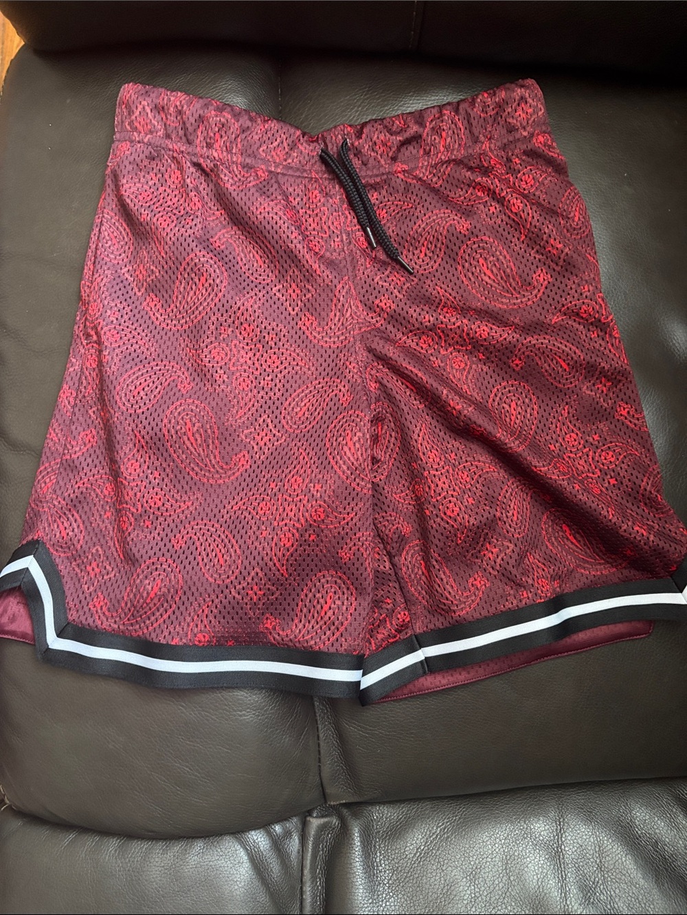 Old Navy Red Paisley Mesh Shorts with Black Trim